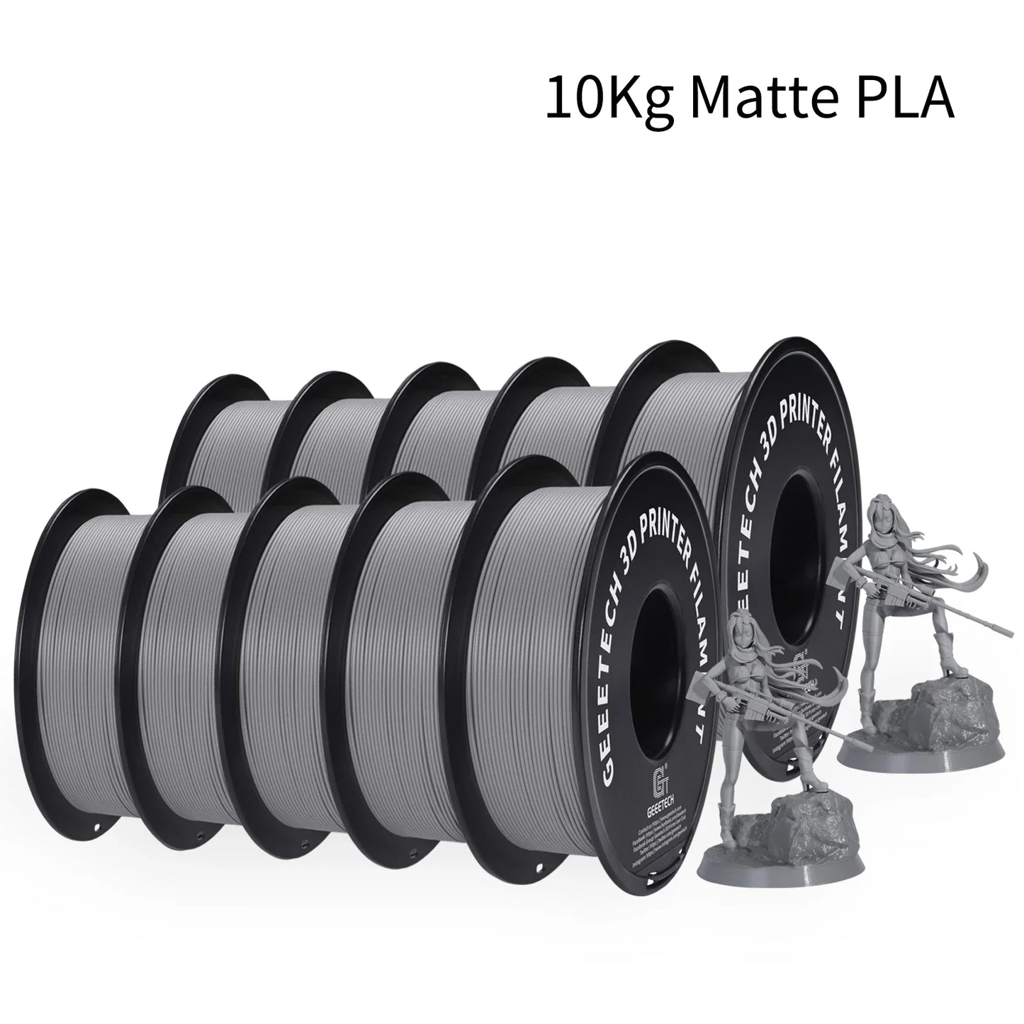 Geeetech Matte PLA Filament – 10KG Bulk Pack (10 × 1KG Spools, 1.75mm) – Smooth, Low-Gloss Finish