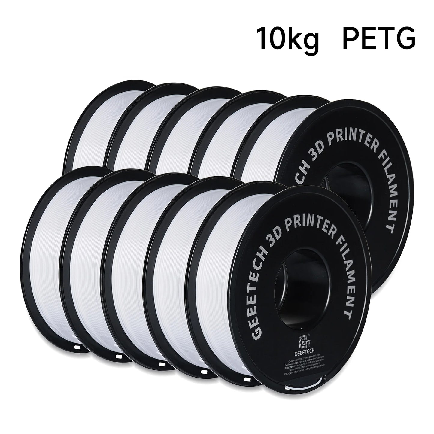 Geeetech PETG Filament – 10KG Bulk Pack (10 × 1KG Spools, 1.75mm) – Strong, Glossy & Warp-Resistant